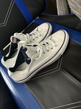 Classic White Low-Top Canvas Sneakers with Navy Trim